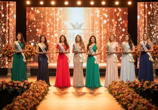 Profissionais de beleza sendo premiados em um palco iluminado, celebrando o reconhecimento do setor.